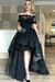 Vintage A-Line Off the Shoulder Black Lace High Low Short Sleeve Prom Homecoming Dresses JS80