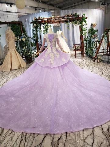 Gorgeous Long Sleeve Ball Gown Appliques Beads Lilac Quinceanera Dresses with Lace up P1135