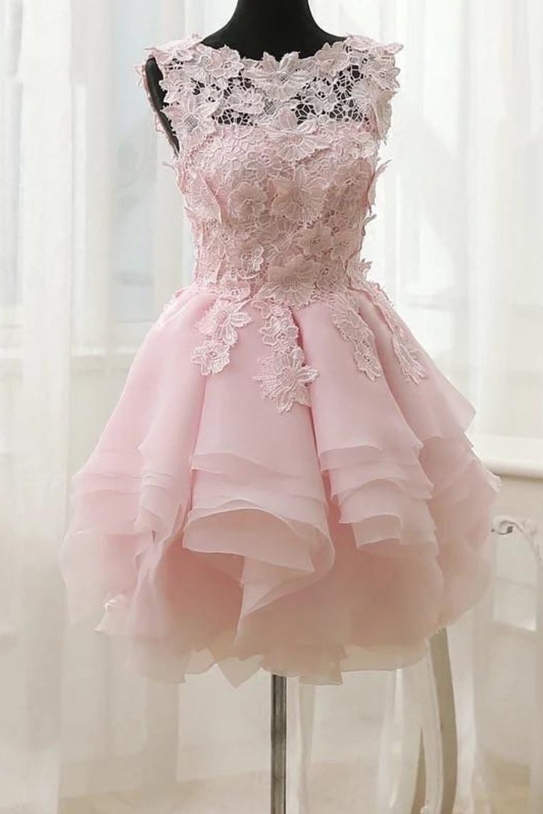 A Line Scoop Organza With Applique Short/Mini Homecoming Dresses