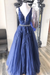 A-Line V Neck Appliques Floor Length Prom Dresses Tulle Evening SJSPG7XXJK9