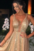 Gold V Neck Sequins Formal Dresses A Line Sleeveless Sparkly Sweep Train Prom SJSPST6TC5H