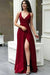 Charming A Line V Neck Burgundy Satin Prom Dresses, Simple Evening Dresses SJS15505