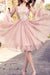 A Line Scoop Mid-Length Sleeves Homecoming Dresses Chiffon Knee Length