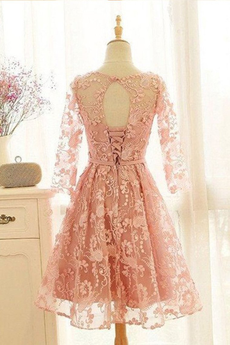 Lace Homecoming Dresses A Line Long Sleeves With Sash/Ribbon