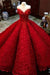 Ball Gown Red V Neck Long Off the Shoulder Prom Dresses, Quinceanera Dresses SJS15563