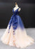 Ball Gown Ombre V Neck Tulle Royal Blue Long Prom Dresses, Quinceanera Dresses SJS15067