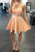 High Neck Homecoming Dresses A Line Satin With Applique Short/Mini