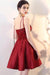 A Line Burgundy V Neck Lace Spaghetti Straps Short Prom Dresses Homecoming Dresses JS966