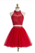 Two-piece Scoop Short Red Beaded Homecoming Dress with Appliques Sequins JS485