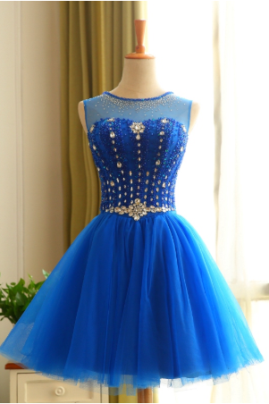 Royal Blue Short Beading Open Back Homecoming Dress JS431