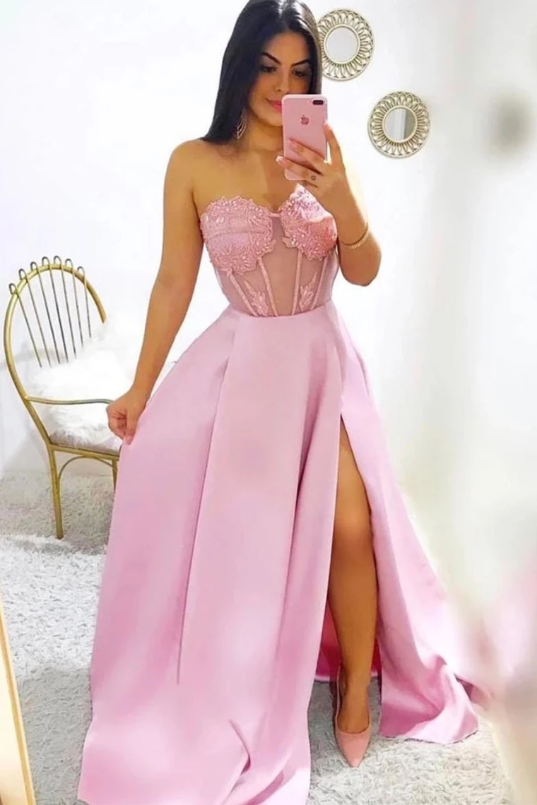 Modest A-Line Sweetheart Split Prom Dresses With SJSPYMS3DHT