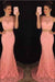 Two Piece Lace Mermaid Peach Long Sexy Sleeveless Prom Dresses JS962