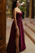 Unique A Line Burgundy Sweetheart Satin Strapless Prom Dresses, Evening SJS15676