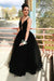 Charming A Line Black Spaghetti Straps Tulle V Neck Prom Dresses, Long Evening Dresses SJS15501