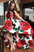 A Line Strapless High Low Red Rose Floral Satin Prom Dresses, Long Evening Dress SJS15556