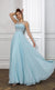 Long Chiffon Scoop Prom Dresses Blue Modest Formal Dresses