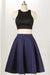 Straight Two Piece Jewel Sleeveless Knee-Length Black Homecoming Dresses JS475