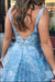 Elegant A Line Lace Appliques Blue V Neck Prom Dresses, Long Evening SJS20407