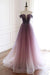 A Line Off the Shoulder Tulle Long Prom Dresses, Lace up Simple Party Dresses SJS15008