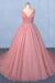 Ball Gown V Neck Tulle Prom Dress with Beads, Puffy Pink Sleeveless Quinceanera Dresses SJS15074