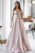 Vintage A Line Pink Satin Long Evening Dresses, Simple Dance Formal Dresses SJS15541