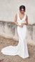 Unique V Neck Ivory Mermaid Wedding Dress Long Bridal Dress