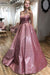 Unique A line Pink Sequins Spaghetti Straps Prom Dresses, Evening SJS20450