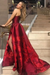 Unique A Line Strapless Burgundy Satin Prom Dresses With Appliques Formal SJSPYZN65CB