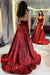 Shiny Spaghetti Straps Burgundy V neck Satin Prom Dresses, Cheap Dance SJS20478