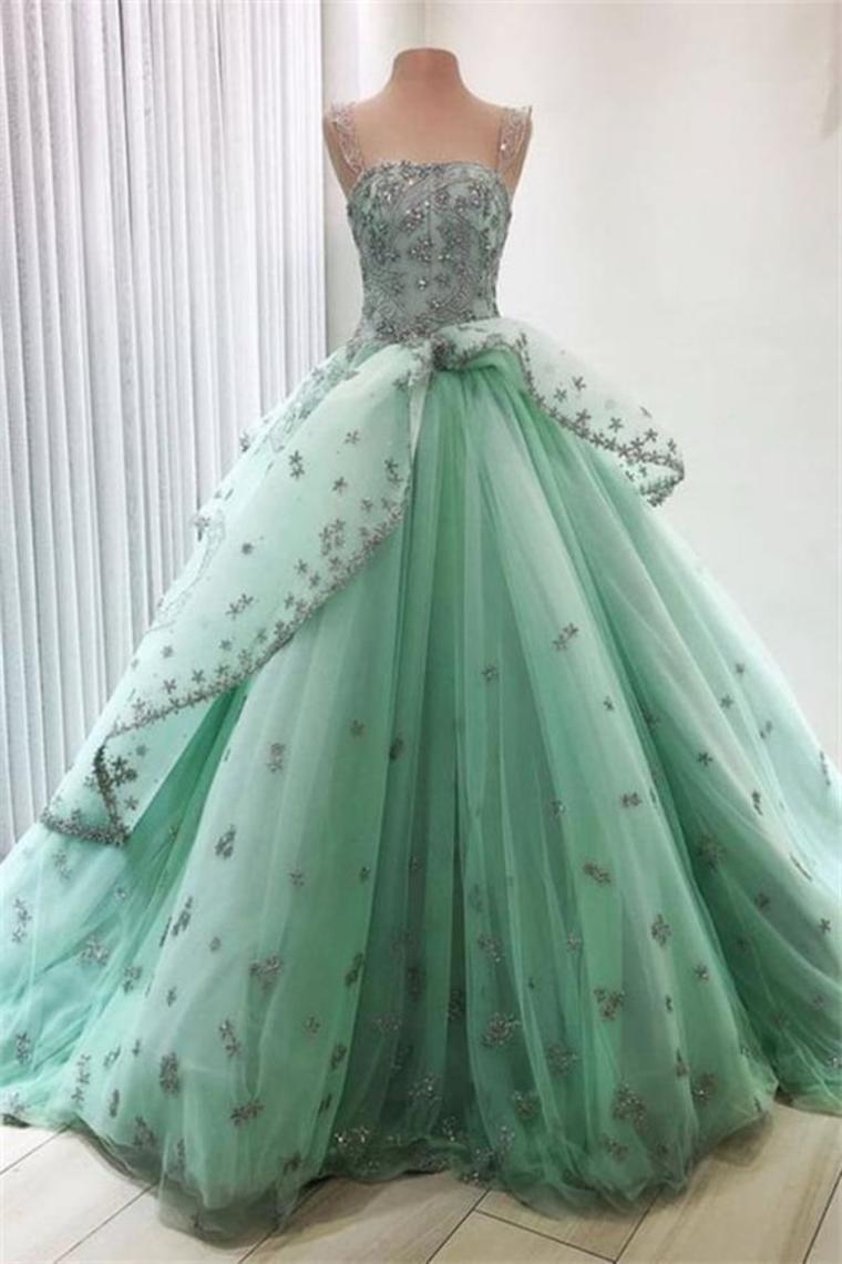 Modest Ball Gown Lace Up Princess Prom Dresses Quinceanera Dresses