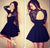 Sexy Ball Gown High Neck Long Sleeves Lace Backless Black Short Homecoming Dress JS994