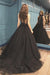 Sexy Ball Gown High Neck Black Tulle V Neck Sequins Party Dresses, Prom Dresses SJS15594