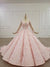 Elegant Ball Gown Pink Long Sleeves Appliques Prom Dresses, Quinceanera SJS20481