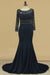 Dark Navy Spandex Scoop 3/4 Length Sleeves Beaded Bodice Mother Of The Bride Dresses Mermaid/Trumpet