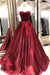 Unique A Line Burgundy Sweetheart Strapless Satin Prom Dresses, Simple Party Dress SJS15602