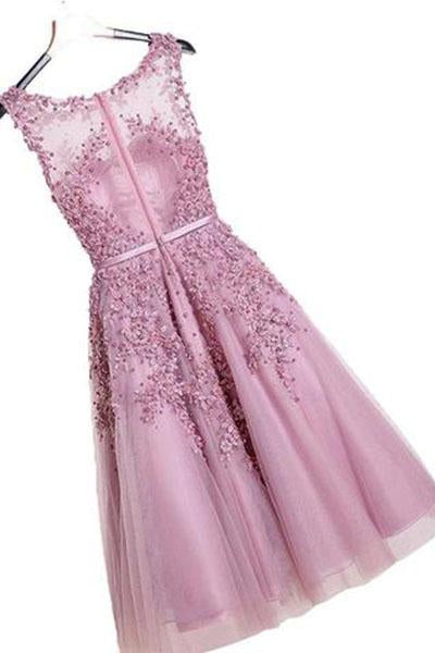 Floral Lace Applique Sheer Sweetheart Illusion Short A-Line Tulle Homecoming Dresses JS228