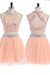 Peach Homecoming dress 2 pieces homecoming dress short homecoming dress JS897