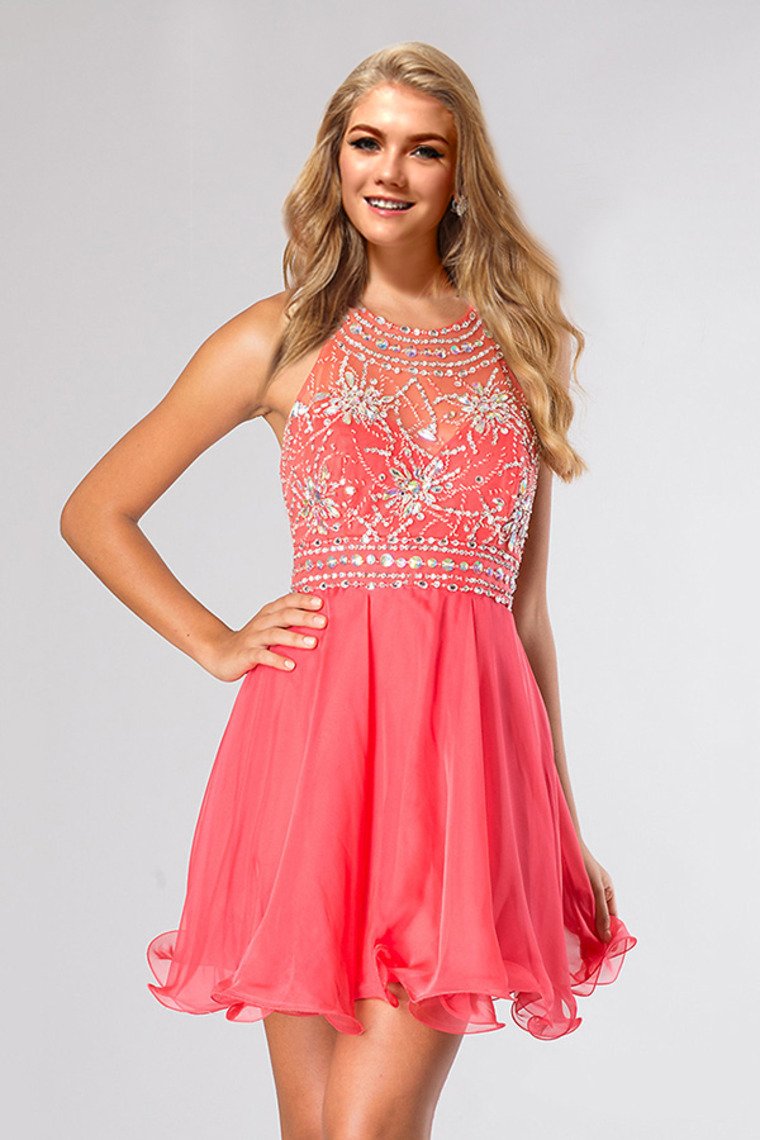 Halter A Line Sexy And Cute Homecoming Dress Short/Mini Chiffon&Tulle Beaded