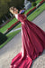 A Line Scoop Prom Dresses Long Sleeves Satin With Applique Court Train