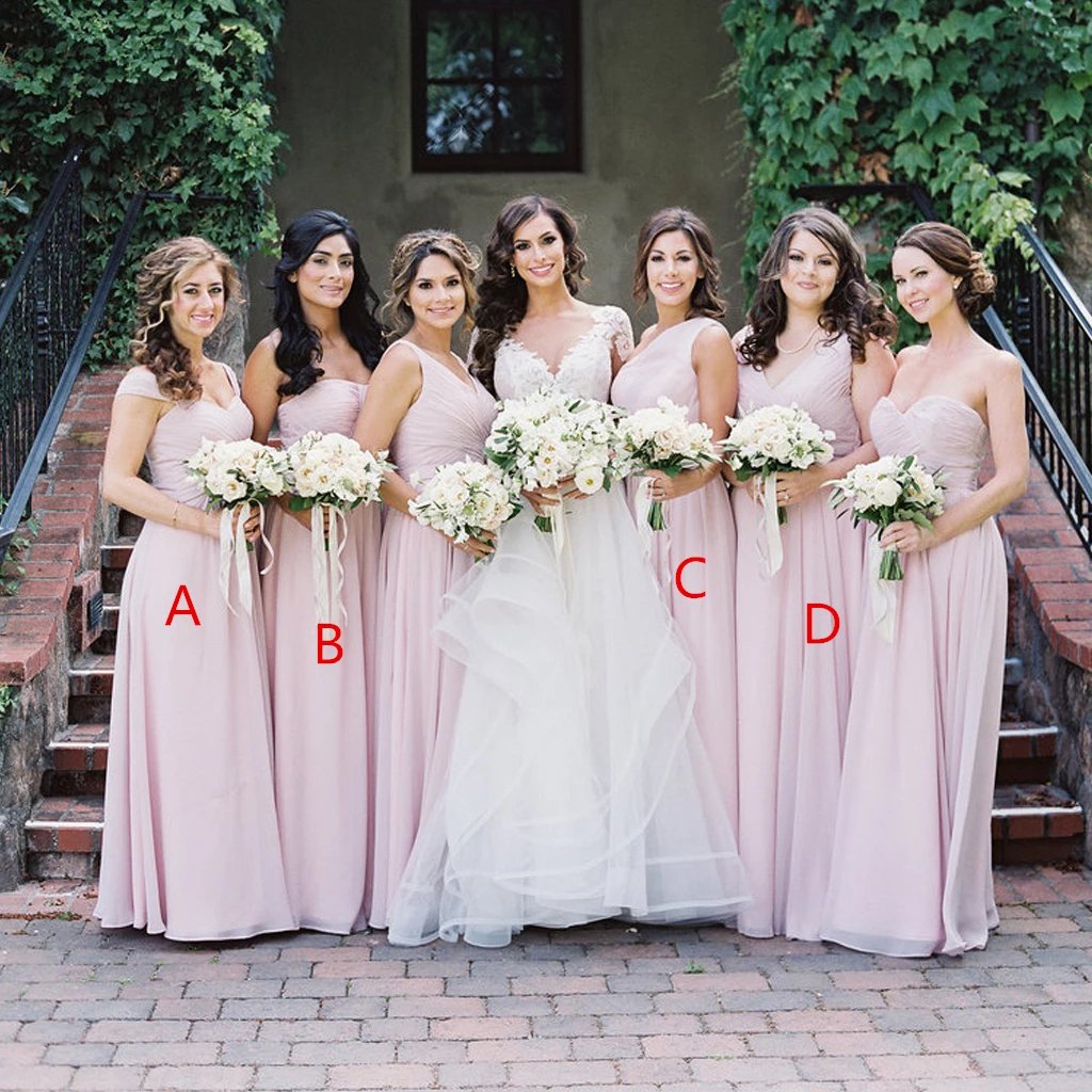 Simple Pink Mismatched A-Line Bridesmaid Dresses, Elegant Chiffon Bridesmaid Dress SJS15397