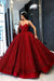 Sparkly Ball Gown Burgundy Strapless Sweetheart Prom Dresses, Long Quinceanera Dresses SJS15428