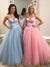 Unique Ball Gown Sweetheart Strapless Tulle Prom Dresses, Cheap Formal SJS20474