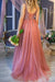 Princess A line V Neck Tulle Beads Sequins Prom Dresses with Lace up, Dance SJS20429