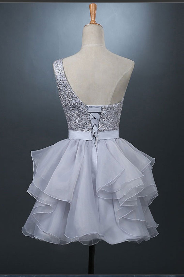 A Line Homecoming Dresses One Shoulder With Sash Organza & Lace