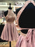 A Line Halter Open Back Chiffon Blush Pink Short Homecoming Dresses with Beading JS984