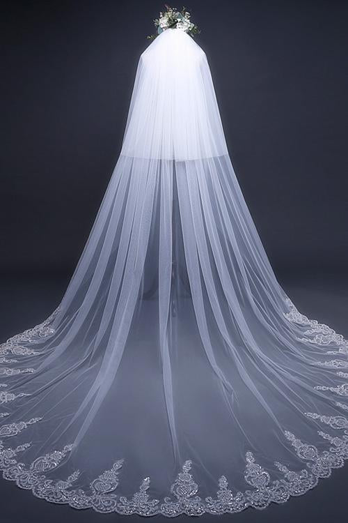 Cathedral Tulle Lace Ivory Wedding Veil Bridal Veil Wedding Veil JS288