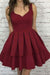 A Line V Neck Burgundy Short Open Back Prom Dress Sleeveless Homecoming Dresses UK JS755