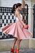 A Line Spaghetti Straps Sweetheart Blush Pink with Pleats Short Homecoming Dresses JS06