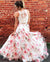 Two Piece High Neck Floral Long Lace A Line Sleeveless Graduation Prom Dresses UK JS571