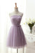 Elegant A-Line Strapless Purple Tulle Short Homecoming Dress with Bowknot JS96